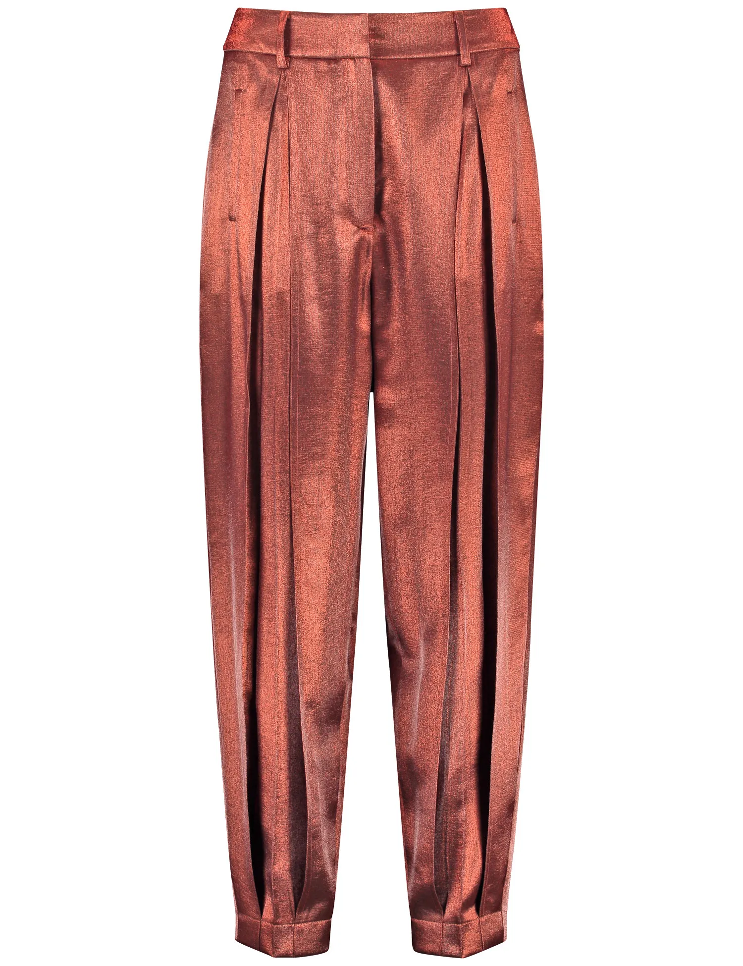 Shiny trousers in a balloon fit