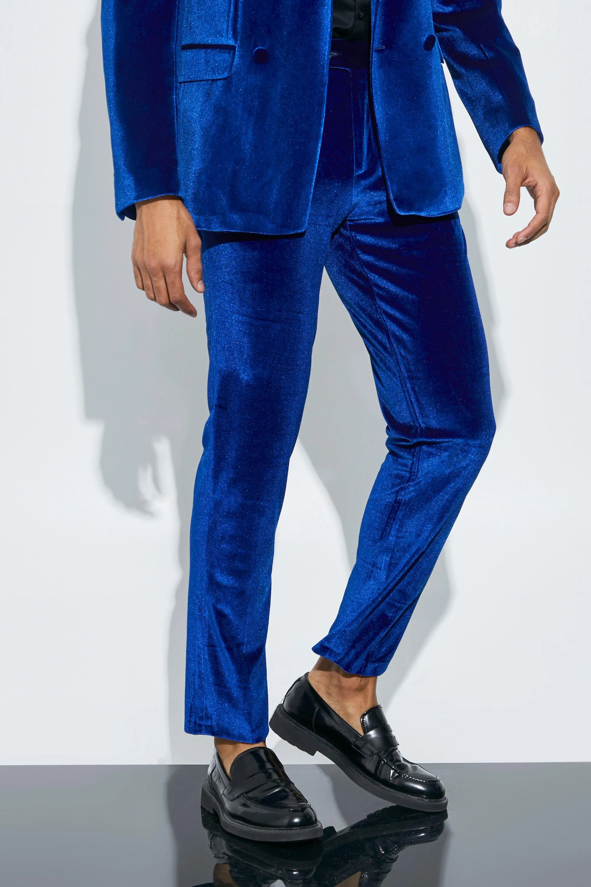 Slim Fit Velour Suit Trousers