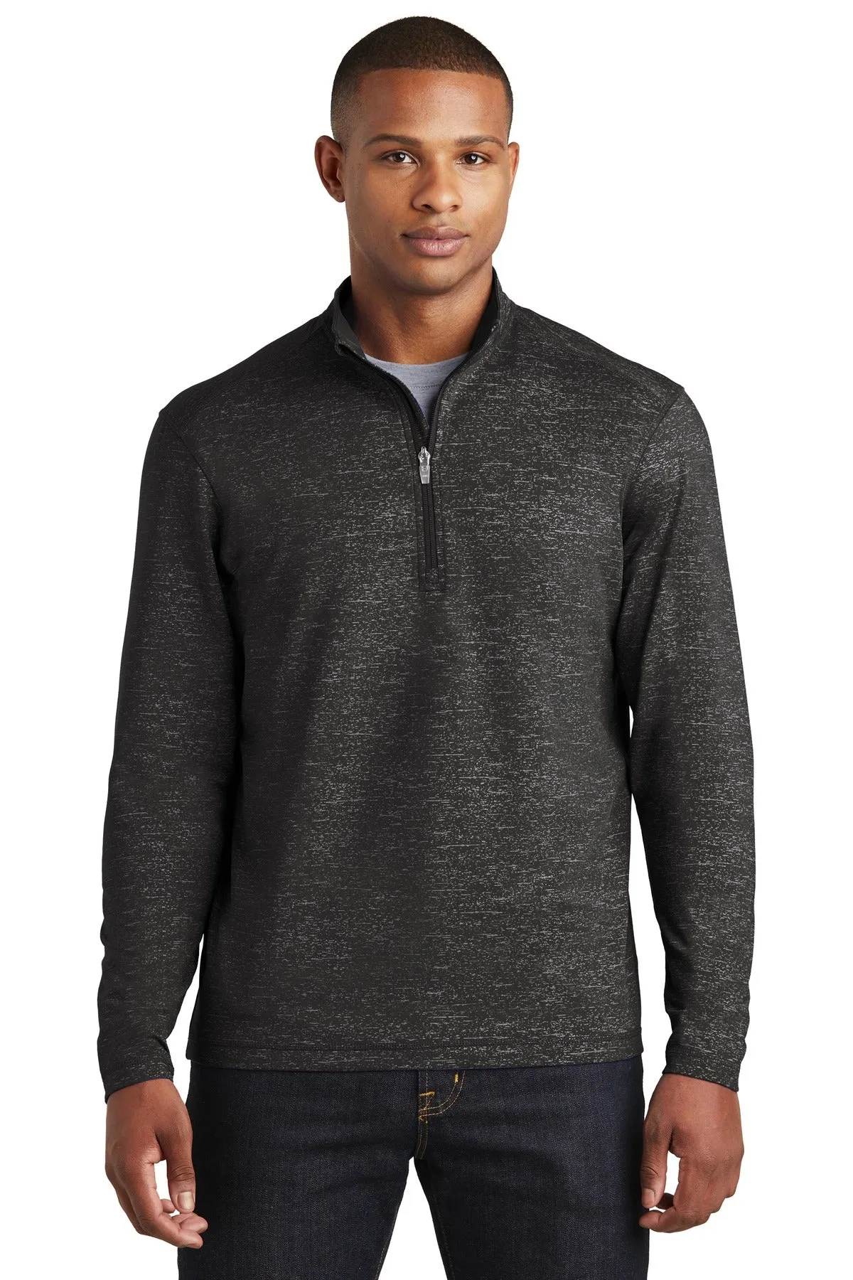 Sport-Tek Men's Sport-Wick Stretch Reflective Heather 1/2-Zip Pullover