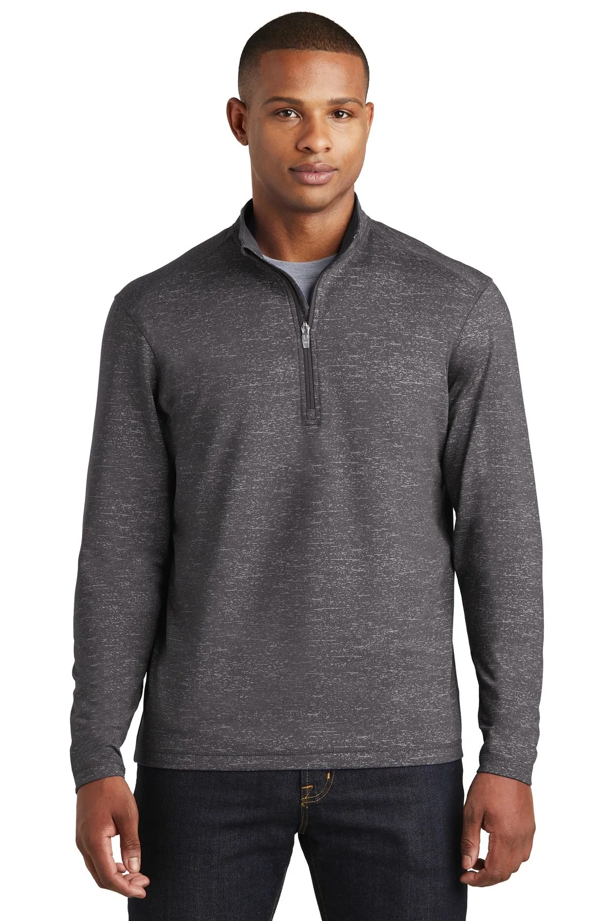 Sport-Tek Men's Sport-Wick Stretch Reflective Heather 1/2-Zip Pullover