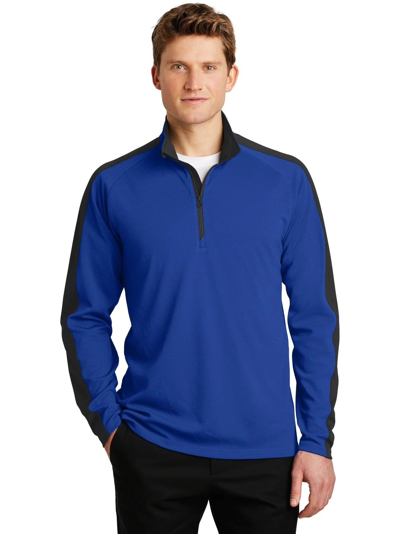 Sport-Tek Sport-Wick Textured Colorblock 1/4-Zip Pullover