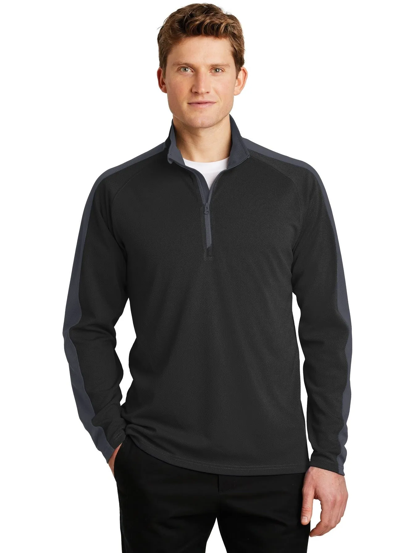 Sport-Tek Sport-Wick Textured Colorblock 1/4-Zip Pullover