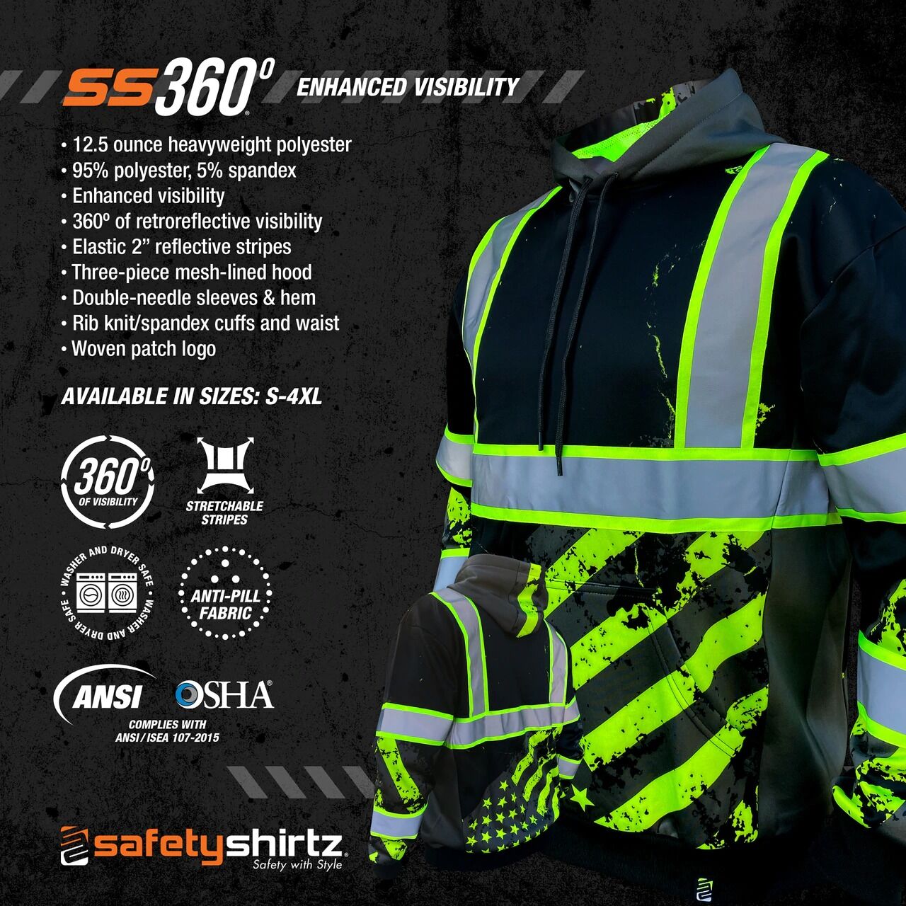 SS360º Enhanced Visibility American Grit Stealth Safety Hoodie