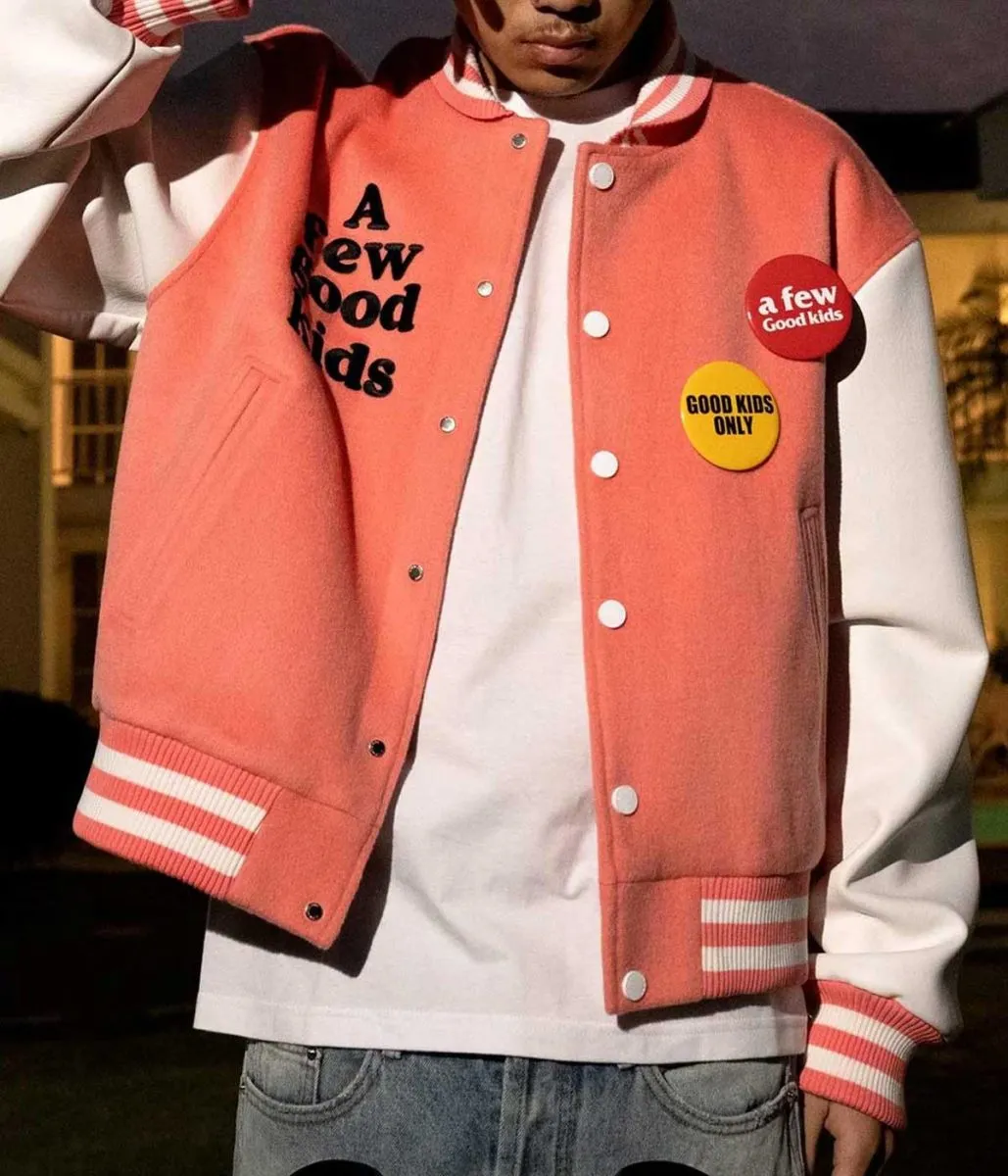 Strike A Few Good Kids Varsity White/Pink Jacket