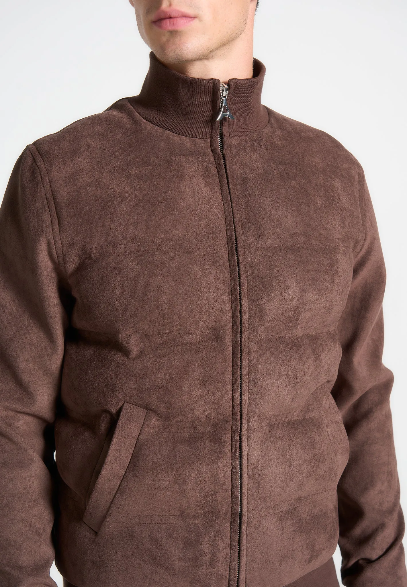 Suede Padded Jacket - Brown