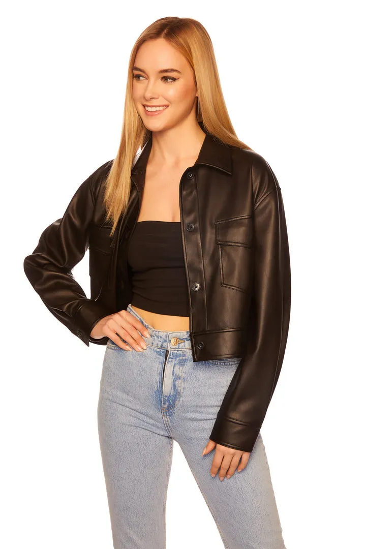 Susana Monaco Faux Leather Crop Cargo Jacket