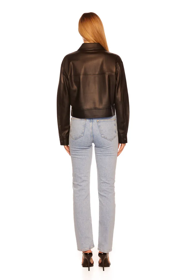 Susana Monaco Faux Leather Crop Cargo Jacket