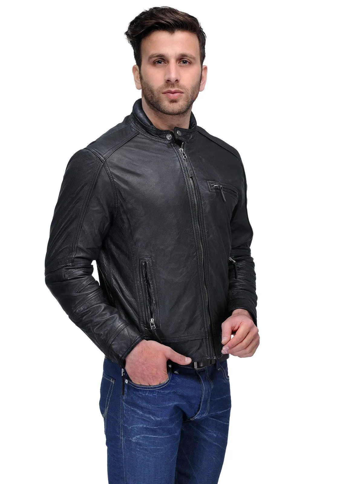 Teakwood Black Mens Genuine Leather Jacket