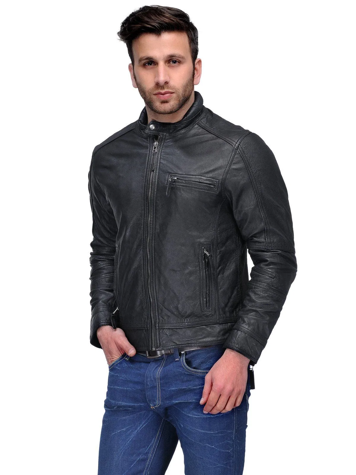 Teakwood Black Mens Genuine Leather Jacket