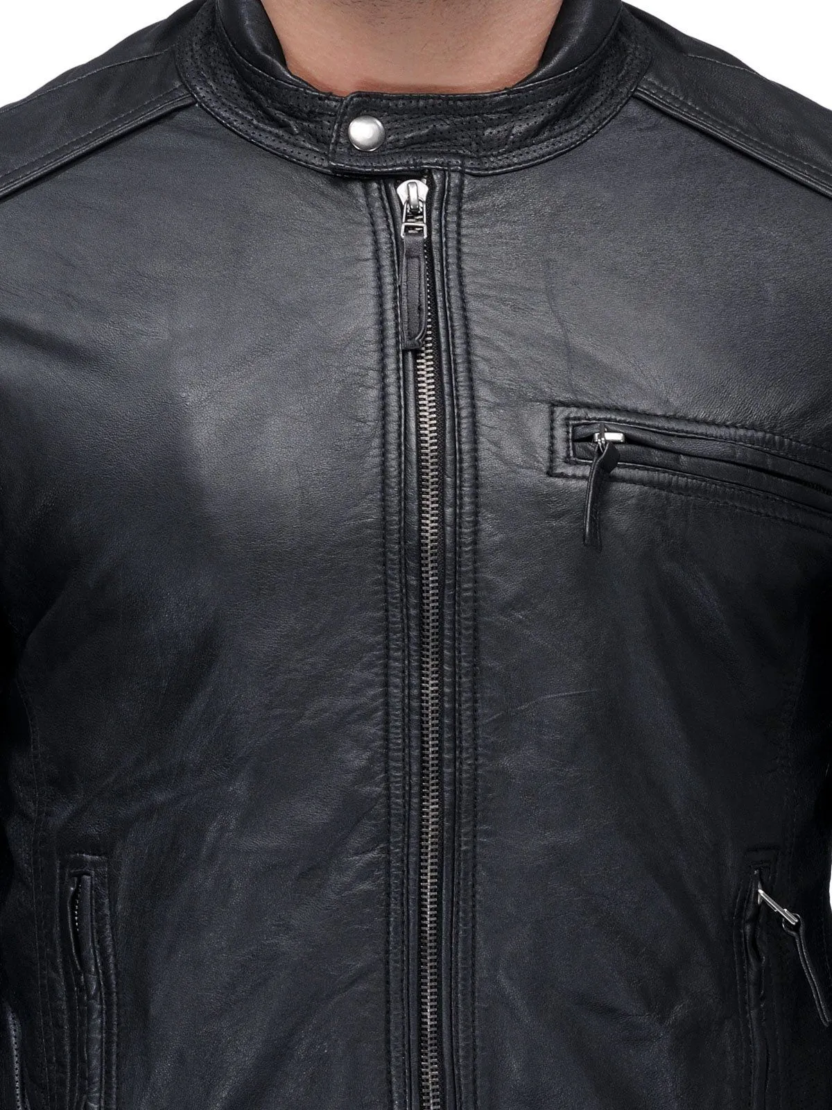 Teakwood Black Mens Genuine Leather Jacket