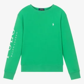 Teen Boys Green Cotton Polo Sweatshirt