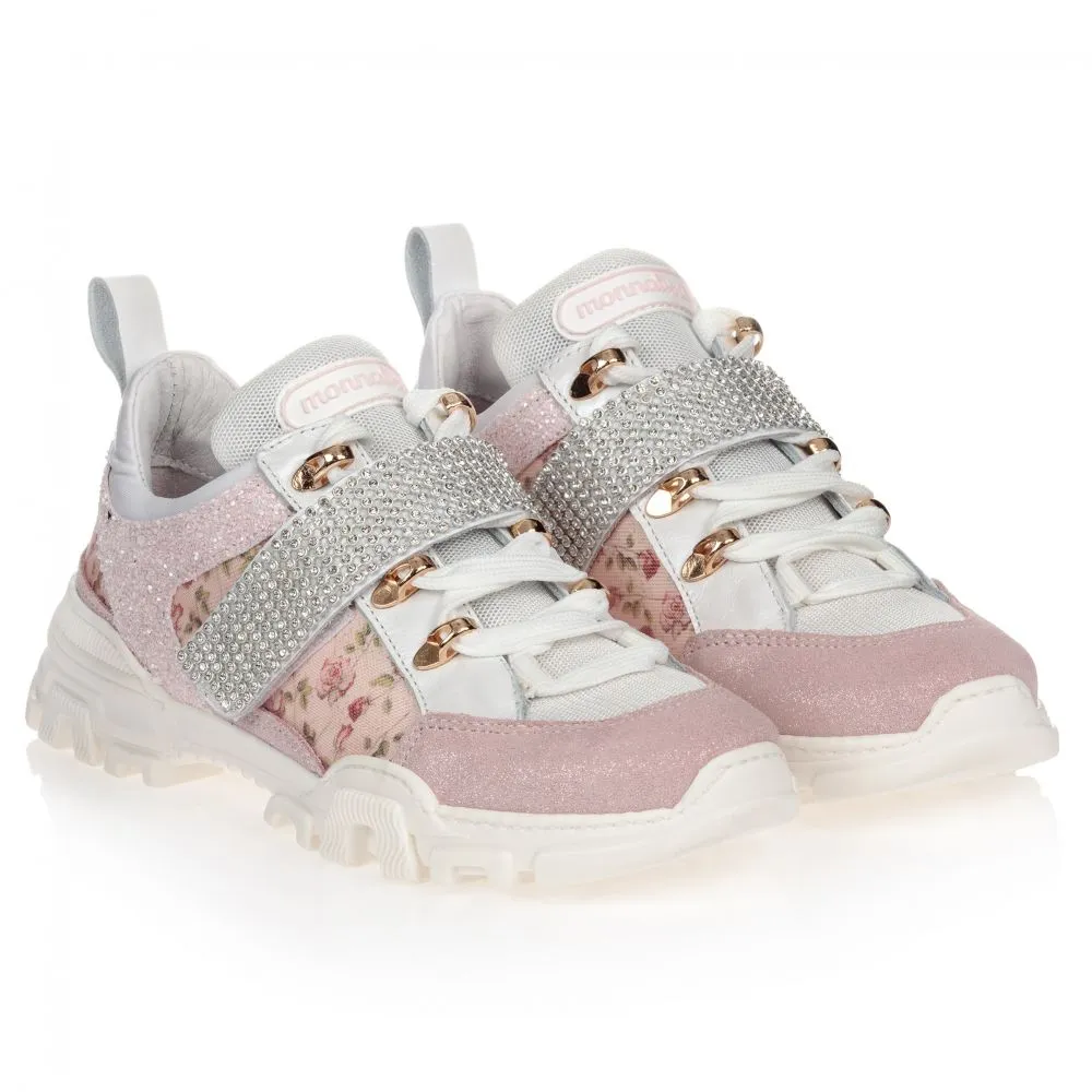 Teen Pink Floral Logo Trainers