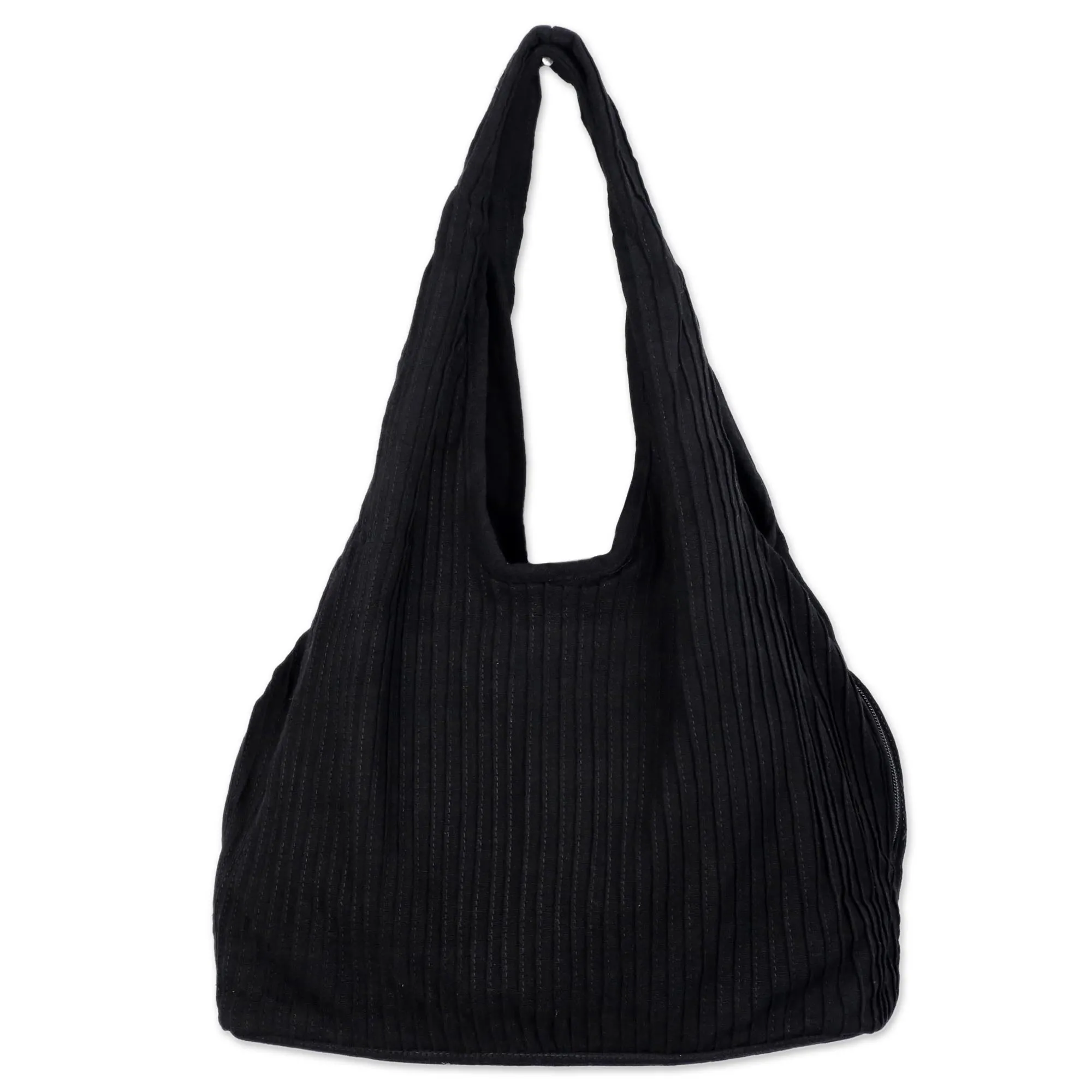 Thai Texture in Black 100% Cotton Textured Shoulder Bag in Black from Thailand