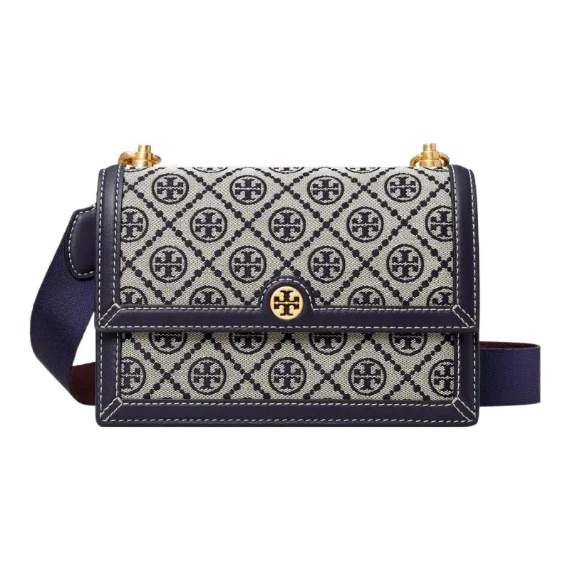     Tory Burch   Double T Logo Monogram Full Print Fabric And Leather Shoulder Bag