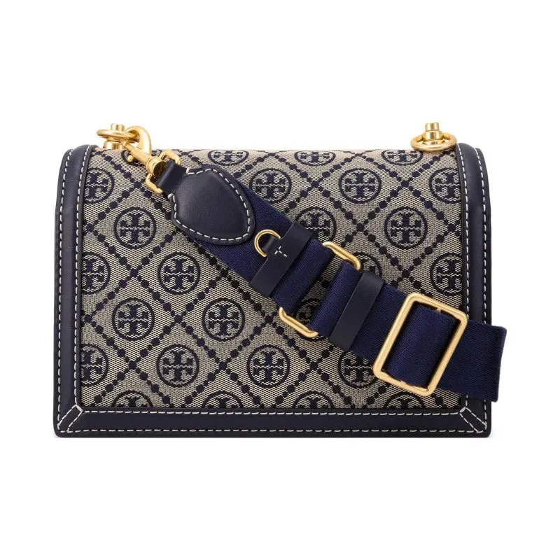     Tory Burch   Double T Logo Monogram Full Print Fabric And Leather Shoulder Bag