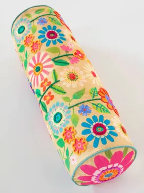 Tufted Bolster Pillow - Folk Flower