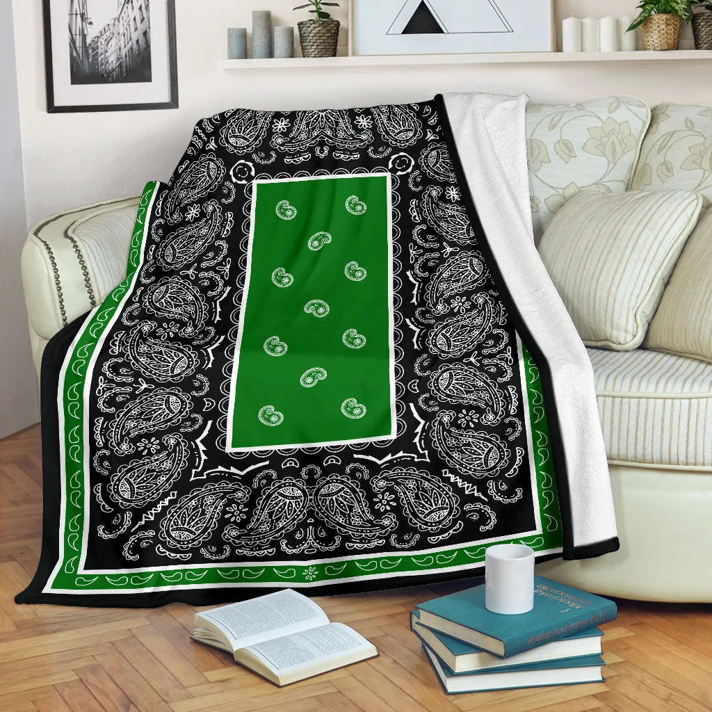 Ultra Plush Green and Black Bandana Throw Premium Blanket