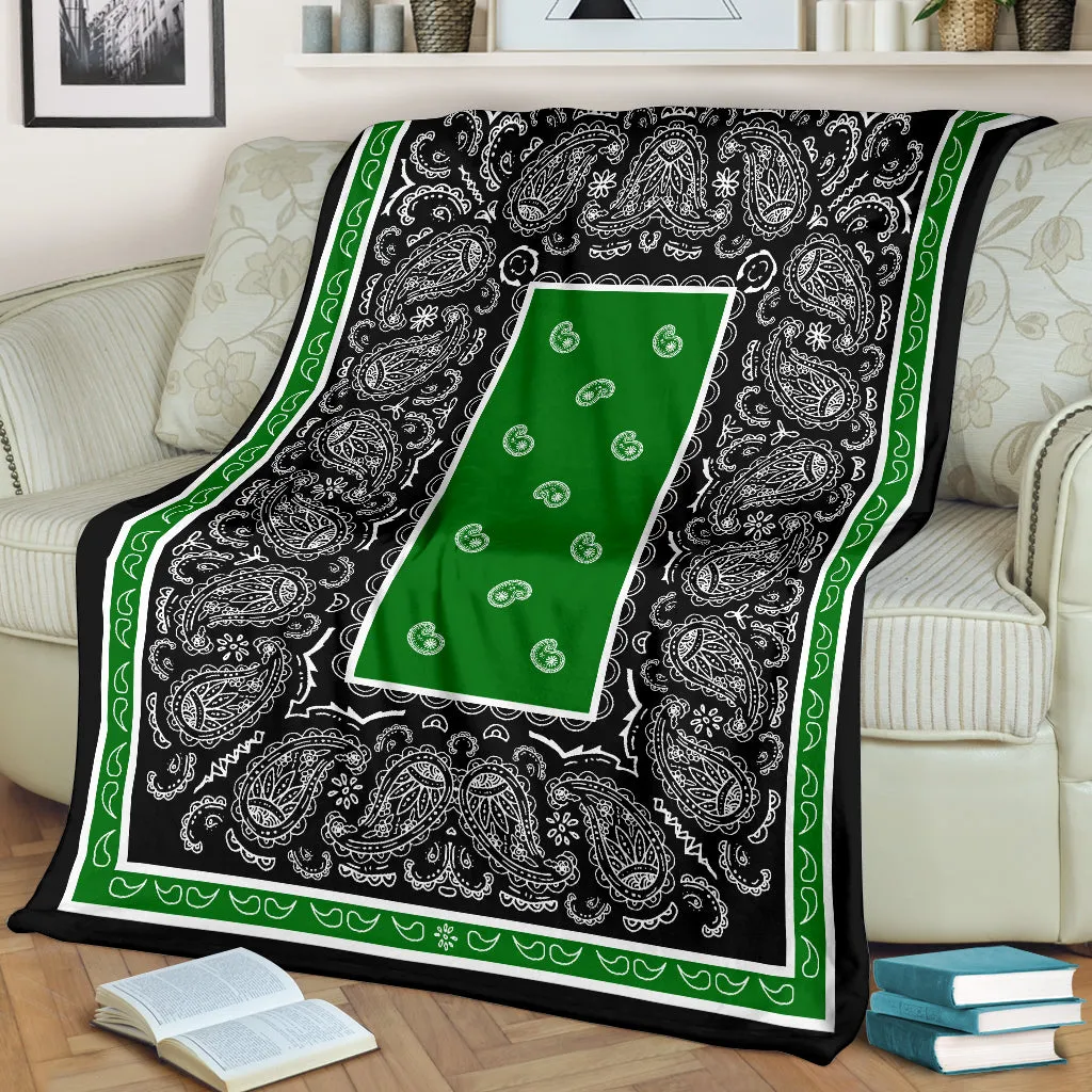 Ultra Plush Green and Black Bandana Throw Premium Blanket