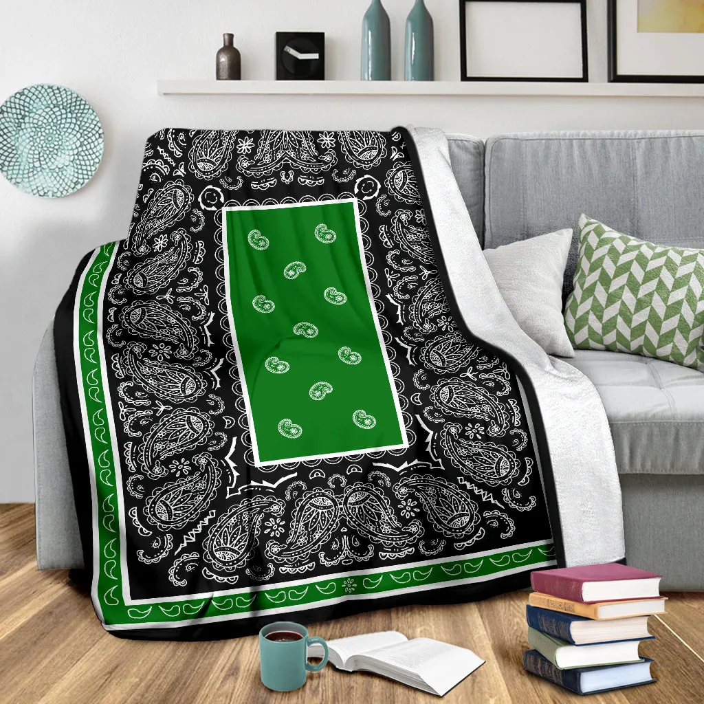 Ultra Plush Green and Black Bandana Throw Premium Blanket