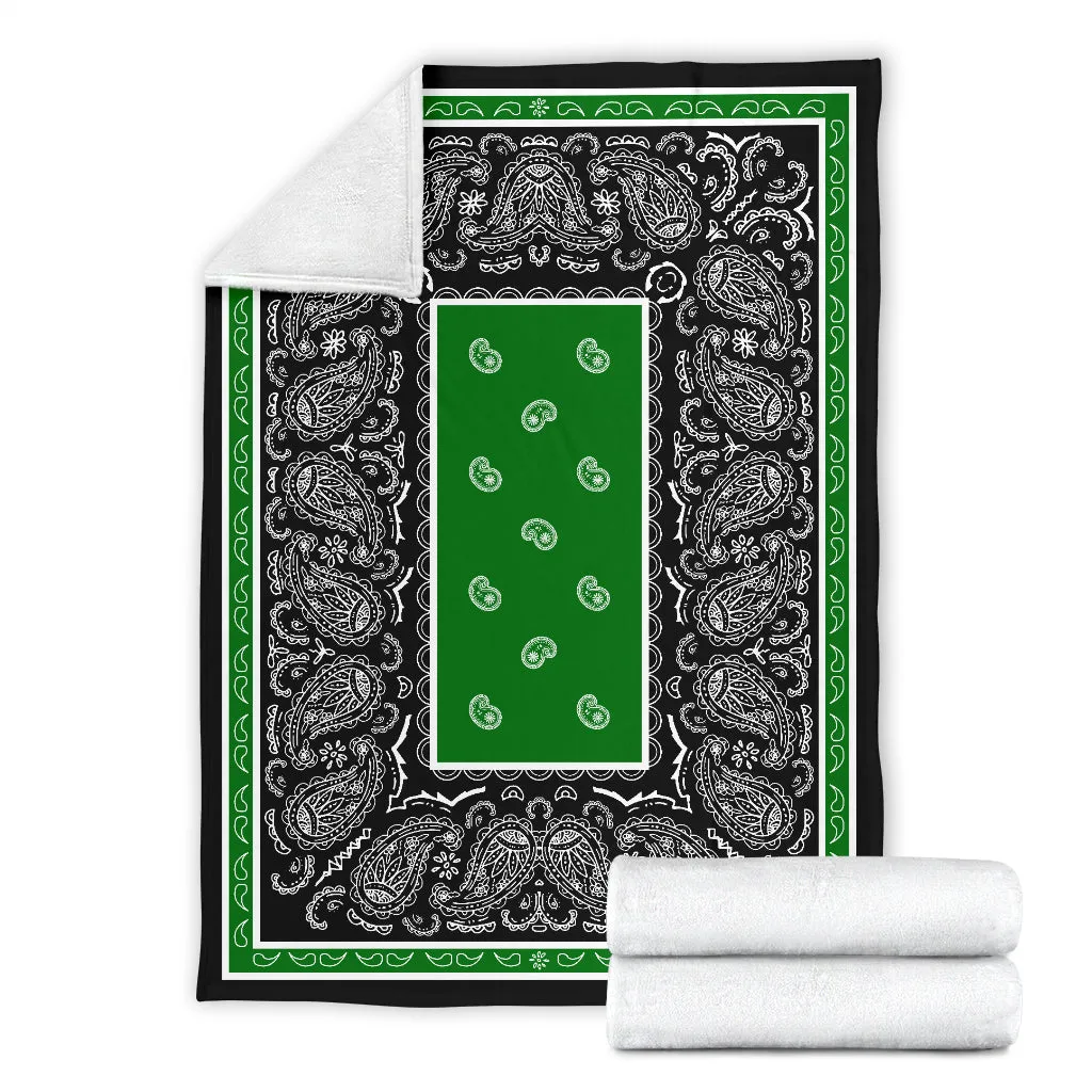 Ultra Plush Green and Black Bandana Throw Premium Blanket