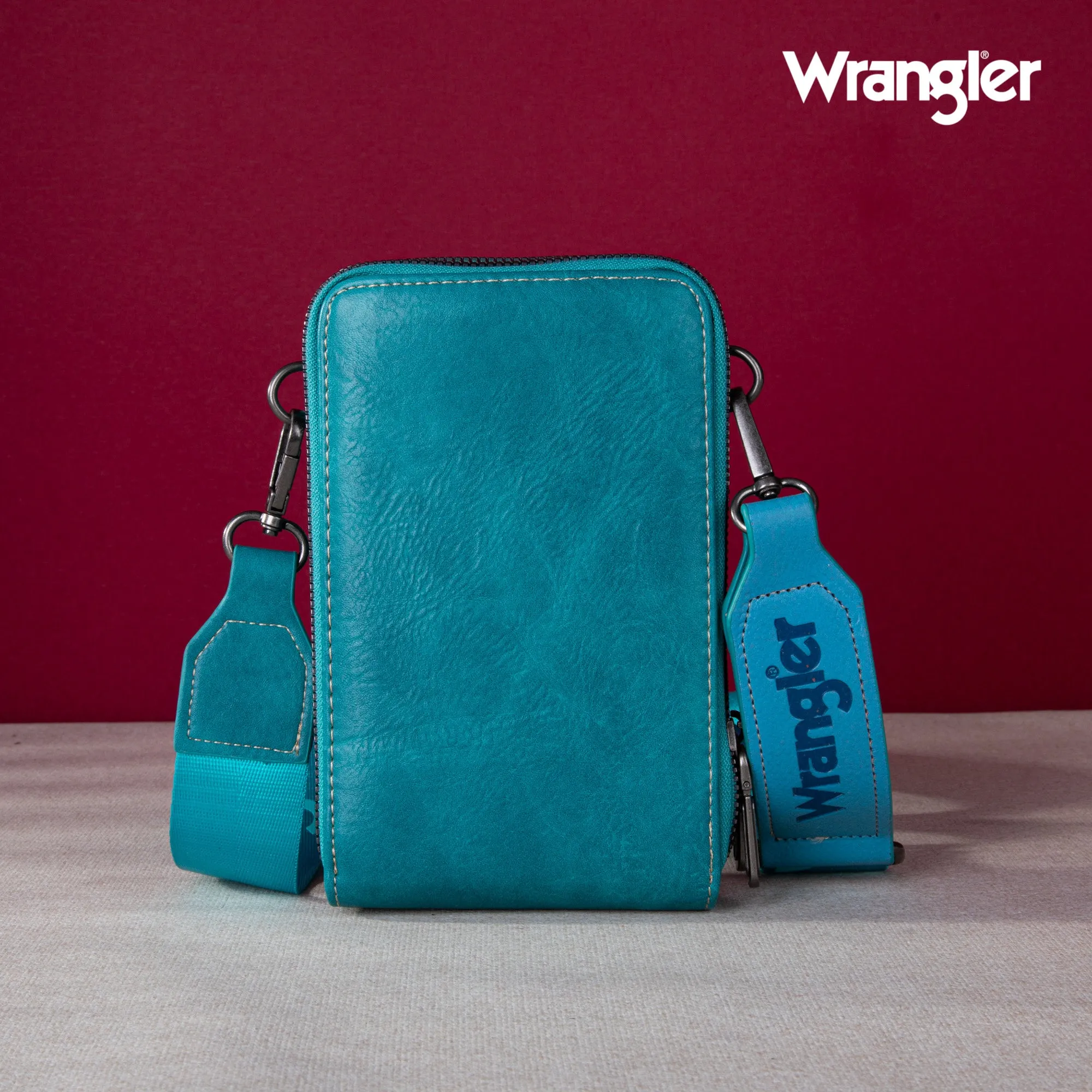 WG48S-270 Wrangler Crossbody Cell Phone Purse 2 Zippered Compartment with Coin Pouch - Turquoise