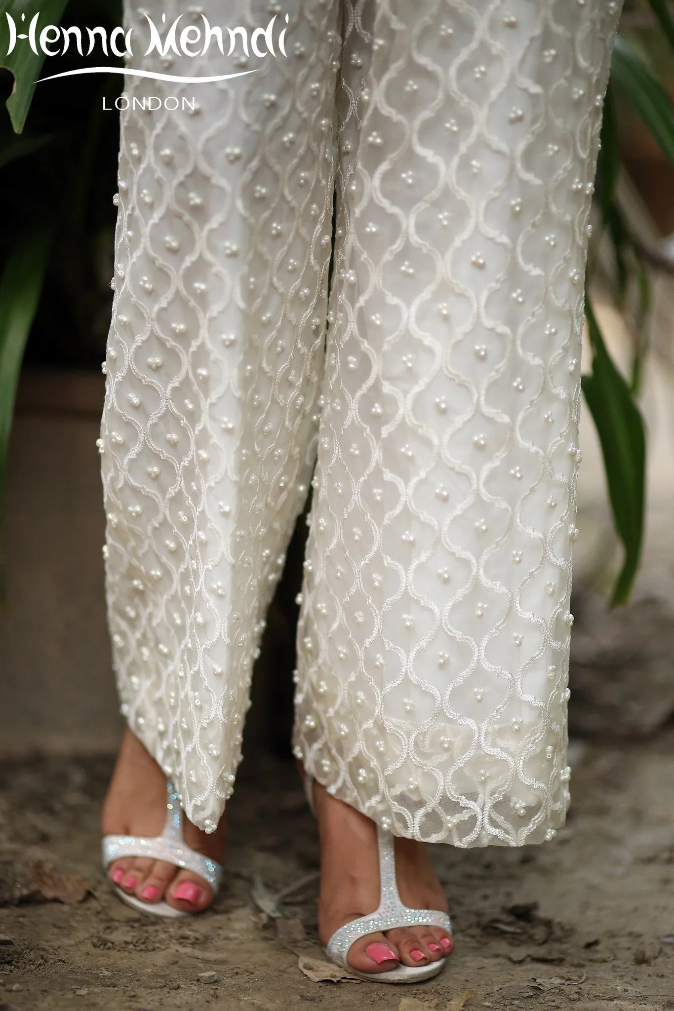 White Embroidered Trousers