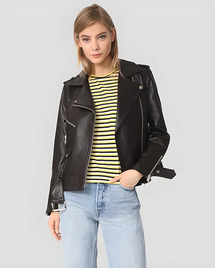 Whitley Black Biker Leather Jacket