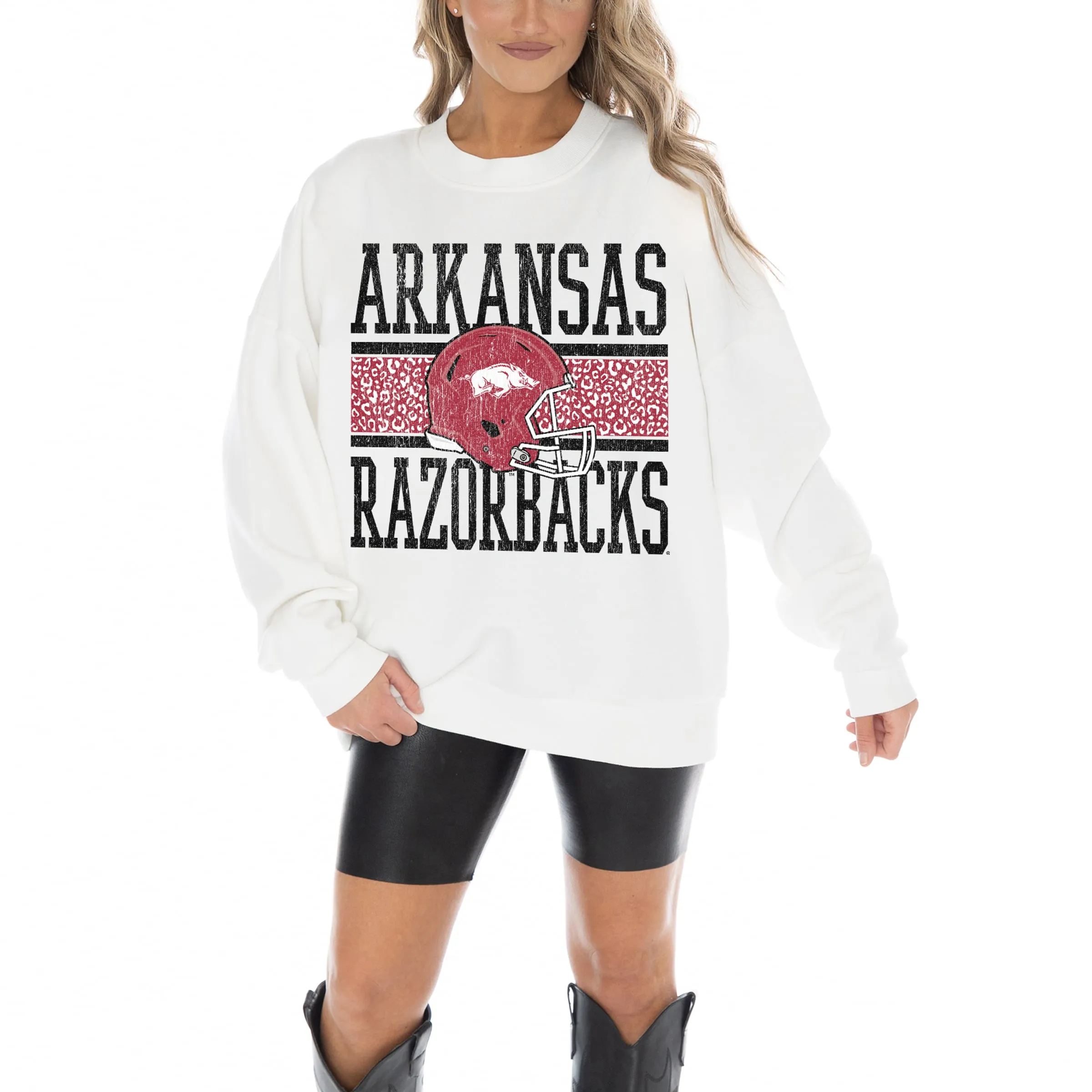 Women's Gameday Couture White Arkansas Razorbacks Fair Catch Pullover Sweatshirt