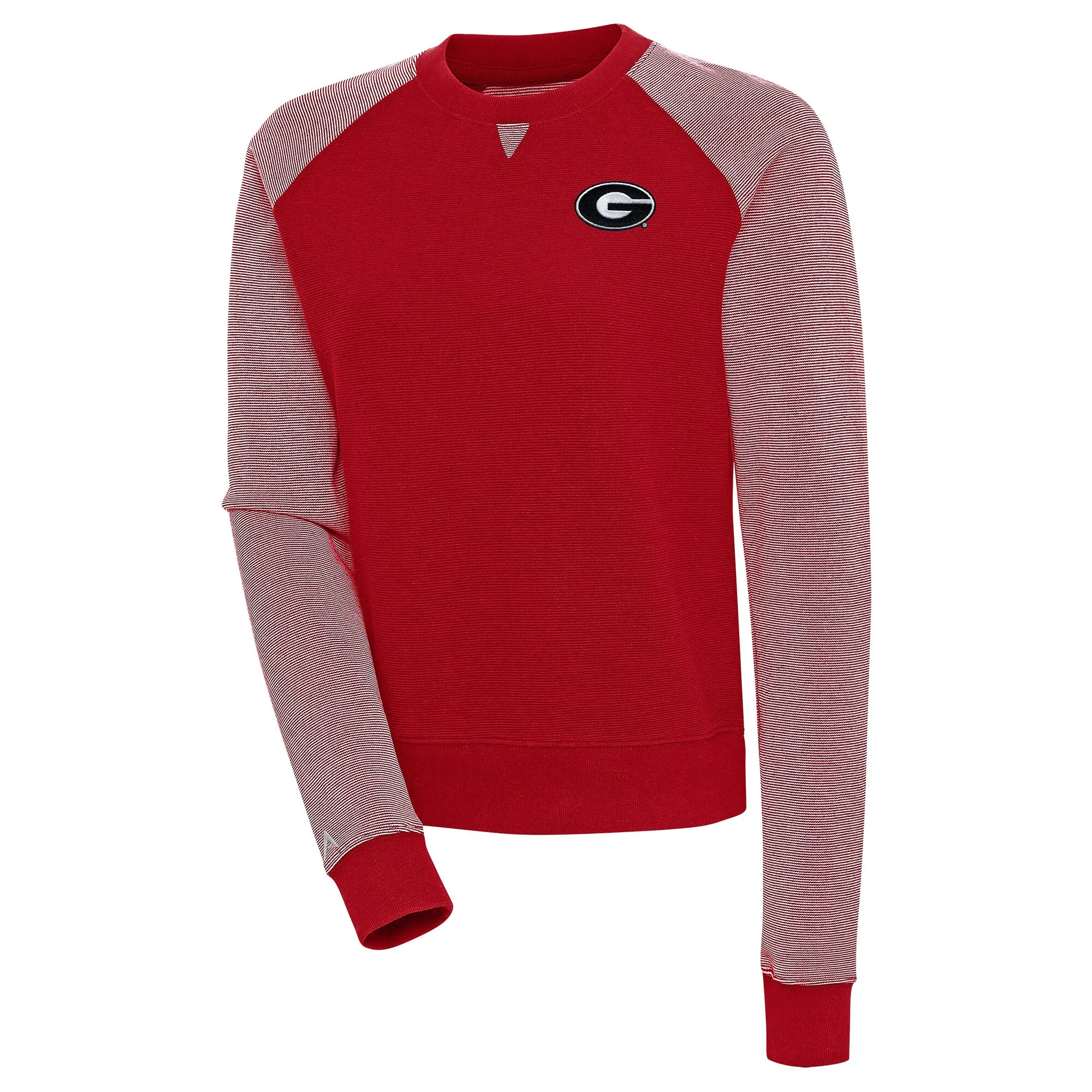 Women's Antigua  Red/White Georgia Bulldogs Flier Bunker Tri-Blend Pullover Sweatshirt