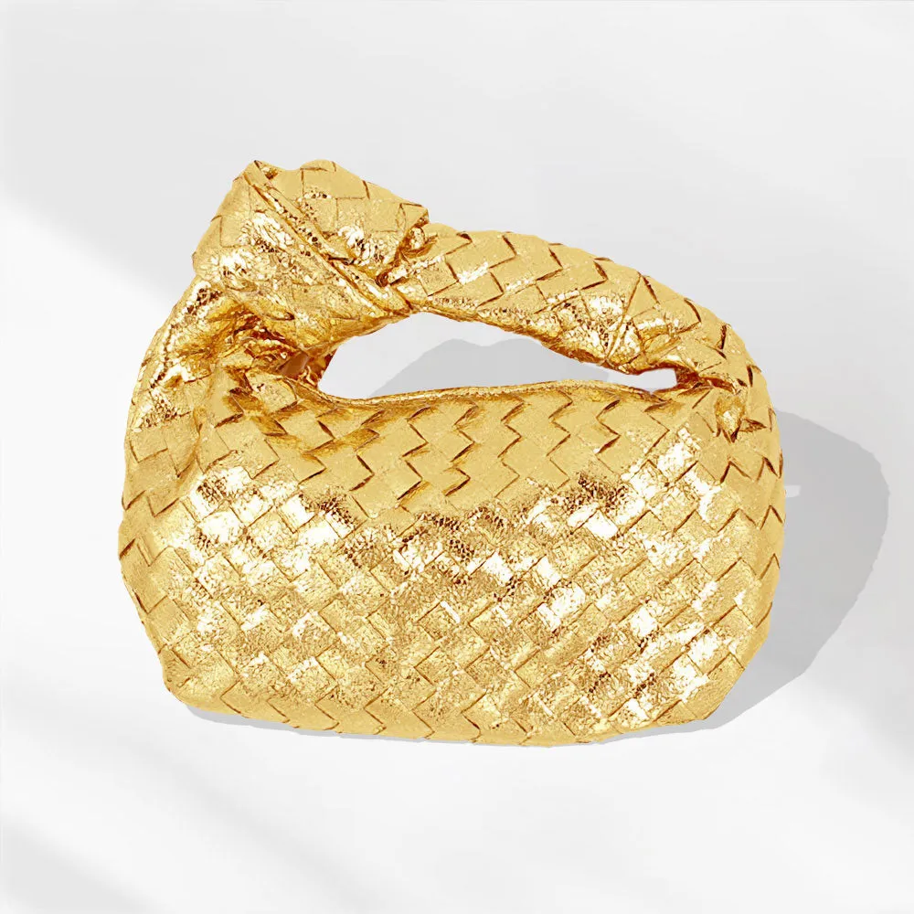 Woven Knot Handle Bag in Gold