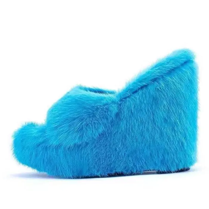 Y2K Aesthetic Fur Sandals